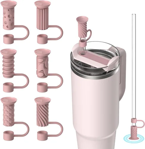 Vista 10 de 6 piezas de tapas con base de succión para pajitas, 0.4in/10mm, topper para pajitas para vaso Stanley 30/40 oz, negro 6 tapas de silicona