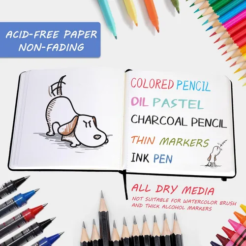 Vista 3 de VANRTTO Cuaderno de bocetos cuadrado de tapa dura, 120 libras/200 GSM, papel de dibujo grueso para marcador, acuarela, medios mixtos, cuaderno