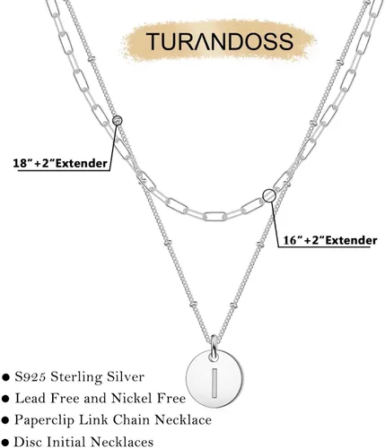 Vista 2 de Collares de plata de ley S925 con iniciales en capas para mujer, chapado en oro blanco de 18 quilates, collar de cadena de clip de plata de ley