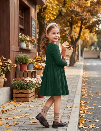 Vista 5 de Arshiner Suéter de manga larga para niñas pequeñas, vestidos de otoño e Verde