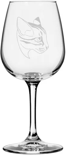 Vista 50 de Copa de vino de 12.75 onzas con temática de gato abisinio grabada para todo uso