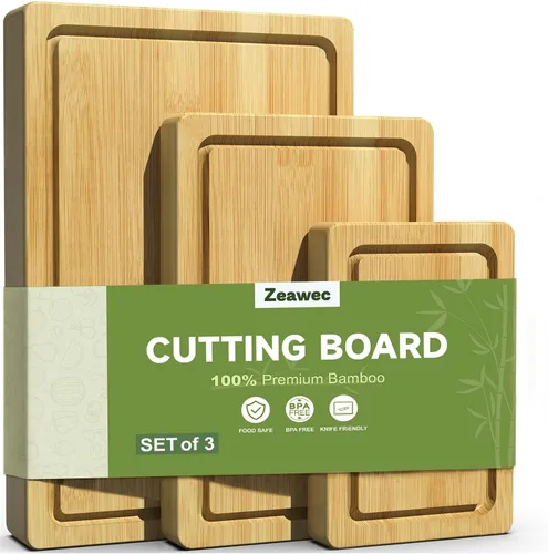Vista 8 de Juego de 3 tablas de cortar de bambú carbonizado profundo para cocina Carbonized