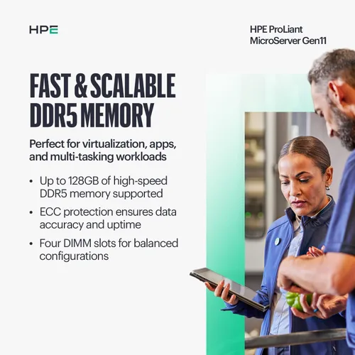 Vista 4 de Hewlett Packard Enterprise ProLiant MicroServer Gen11 Tower Server, procesador Intel Pentium Gold G7400, memoria de 16 GB, almacenamiento HDD de 1