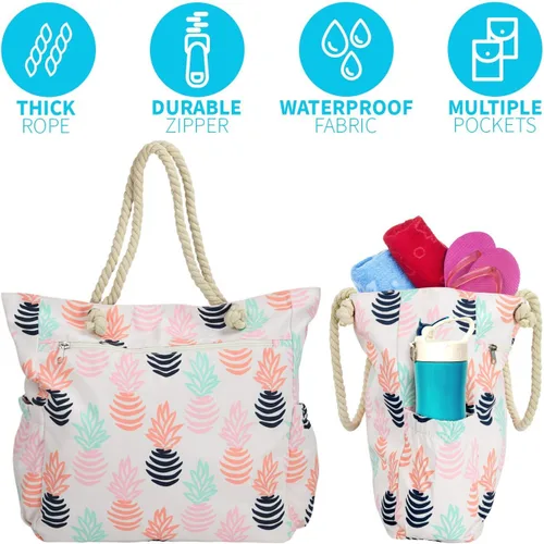 Vista 3 de Bolsa de playa espaciosa bolsa de viaje y gimnasio con múltiples bolsillos y cremallera fuerte