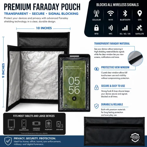 Vista 3 de Negocio veterano: transparente Faraday RFID bloqueo tableta/teléfono celular Faraday caso WiFi, Bluetooth, funda de bloqueo celular - confianza