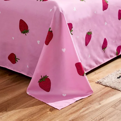 Vista 5 de LAMEJOR Juego de sábanas rosadas, tamaño individual, diseño de fresa roja Kawaii con bolsillos profundos de 14 pulgadas de profundidad, 4 piezas, 1