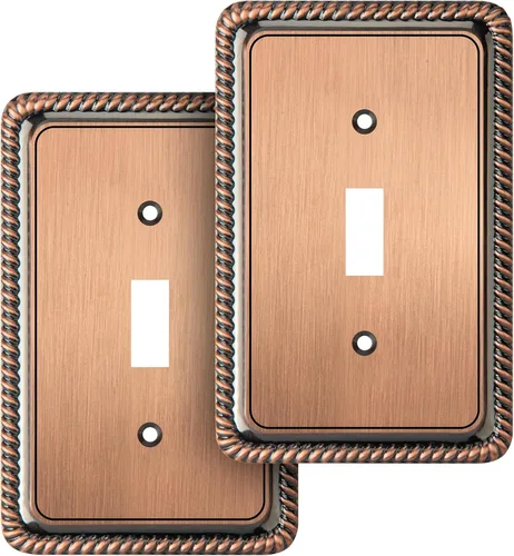 Vista 7 de Henne Bery Rope Edge - Placa decorativa de pared para interruptor (placa lisa, 2 unidades, bronce antiguo)