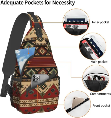 Vista 3 de ZREXUO Mochila tipo bandolera de nativo americano, mochila cruzada casual para hombres y mujeres, Nativo Americano-22, Mochilas Daypack