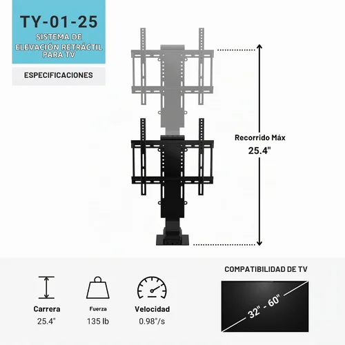 Vista 3 de Progressive Automations - Elevador de TV oculto motorizado - 25.4" Stroke Soporte de TV de altura ajustable automático vertical para pantalla