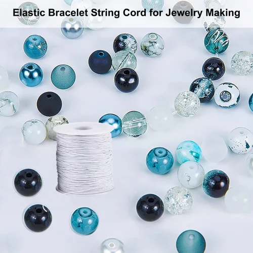 Vista 5 de Cuerda elástica para pulseras, 1 mm 100.6 yardas de cuerda duradera para pulseras, cuerda elástica para hacer joyas, collares y cuentas, color blanco