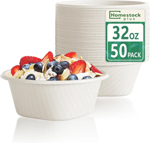 Vista 9 de Homestockplus Cuencos desechables de 16 onzas, cuencos de papel pequeños de alta resistencia, hechos de cuencos biodegradables de bagazo natural