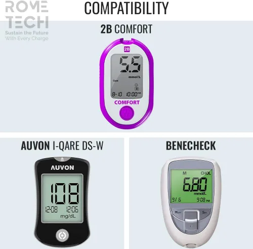 Vista 2 de Rome Tech Monitor de glucosa en sangre CR2032 Baterías compatibles con 2B Comfort, AUVON I-QARE DS-W, BeneCheck - Batería CR2032h para glucómetro