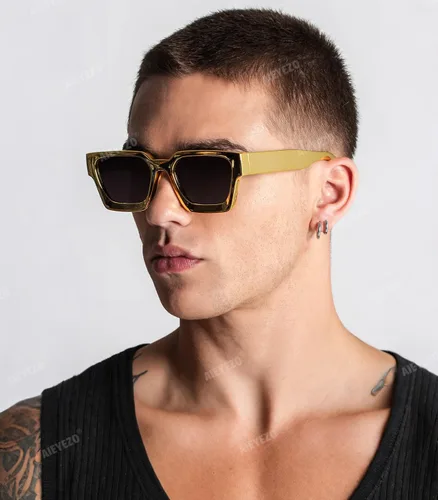 Vista 123 de AIEYEZO Gafas de sol cuadradas para mujeres y hombres, gafas de sol cuadradas con montura gruesa, estilo de diseñador simple