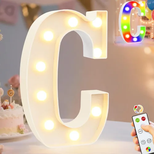 Vista 70 de Pooqla Letras con luces LED de marquesina, letras decorativas iluminadas en blanco cálido y blanco frío, letras del alfabeto iluminadas para niños