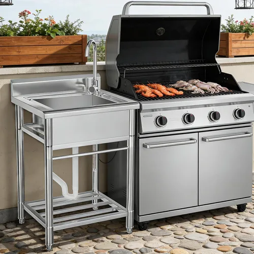 Vista 3 de Lafati Fregadero de acero inoxidable – Fregadero de cocina independiente de un solo tazón certificado NSF con agua fría y caliente para granja