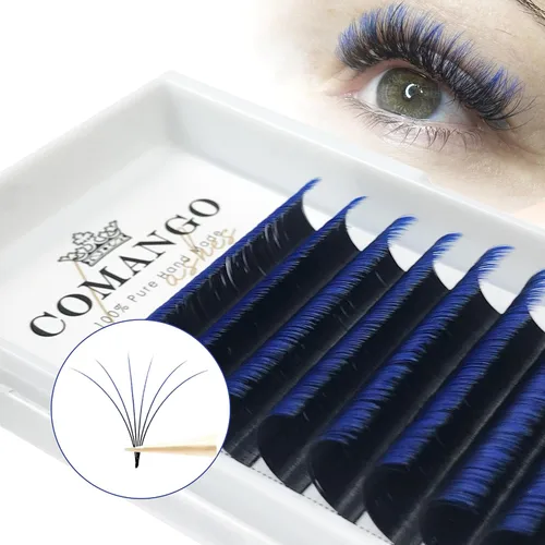 Vista 40 de CoMango Easy Fan - Extensiones de pestañas rizadas C/D de 0.05/0.003 in, pestañas de volumen que florecen automáticamente, color negro mate 2D-20D