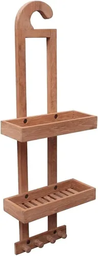 Vista 9 de NORDIC STYLE TEAK Carrito de ducha colgante de madera natural con estantes de almacenamiento, resistente al agua, fácil de colocar, madera de teca