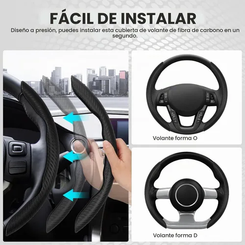 Vista 4 de GSPSCN Cubierta Universal de Volante de Coche de Fibra de Carbono Antideslizante, Cubierta de Volante Mariposa, Protector de Volante Segmentado Negro