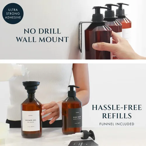 Vista 3 de FINESSY Botellas de Pared con Bomba Dispensadoras Recargables de Champú y Acondicionador, Dispensador de Jabón y Champú para Baño y Ducha de 3