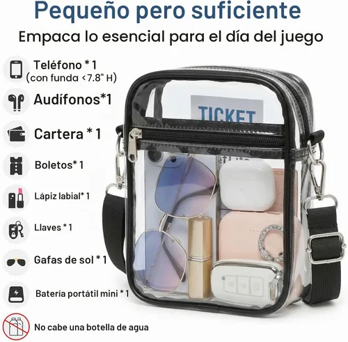 Vista 5 de PACKISM Clear Purse for Stadium Events - Clear Concert Bag for Women Negro