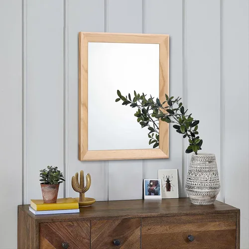 Vista 3 de AAZZKANG Espejos rústicos para pared, espejo rectangular con marco de madera, decorativo para granja, dormitorio, baño, sala de estar, pequeño