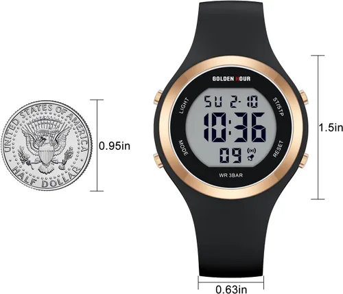 Vista 4 de GOLDEN HOUR Reloj de pulsera de silicona con cronógrafo digital impermeable para mujer