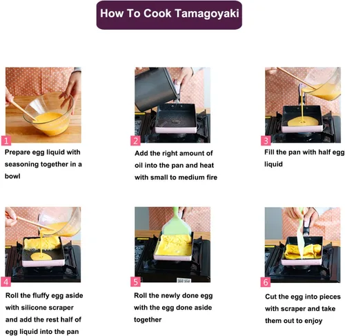 Vista 6 de Tamagoyaki - Sartén para tortilla japonesa, revestimiento antiadherente, mini sartén rectangular, color gris