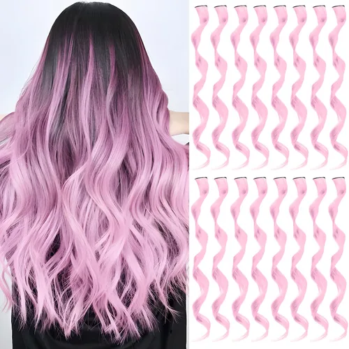 Vista 7 de 16 extensiones de cabello sintético rizado y ondulado con clip, para niñas y mujeres, coloridos resaltados para fiestas, cosplay, festival, regalo