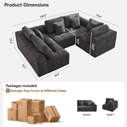 Vista 48 de Sofás seccionales modulares de 110 pulgadas para sala de estar, sofá seccional comprimido sin hueso, sofá de espuma viscoelástica tapizado de 3 Beige