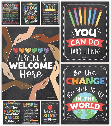 Vista 14 de Hadley Designs Póster motivacional para decoración de aula, 9 pósteres de aula de mentalidad de crecimiento, decoración de pared inspiradora