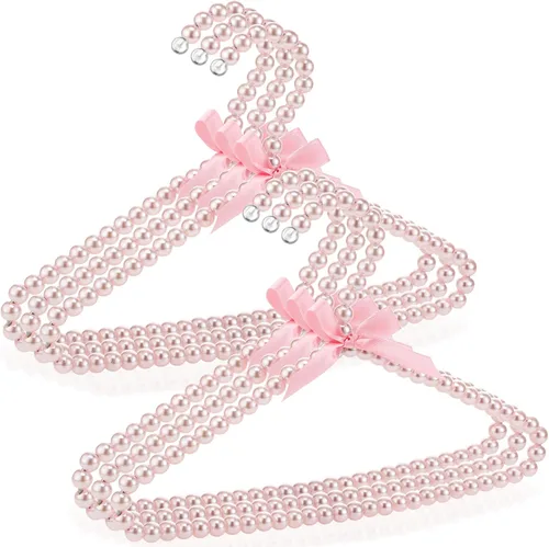 Vista 14 de Threan Rosa 12 piezas de perchas de ropa con cuentas de perlas mini con cuentas de perlas pequeñas de metal con cinta, estándar para niños, bebés