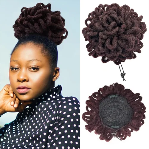 Vista 29 de DreadLocks Chignons Afro High Puff Cola de Caballo con Cordón Moño de Cabello Postizos Faux Locs Chignons con Clip Cola de Caballo para Mujeres