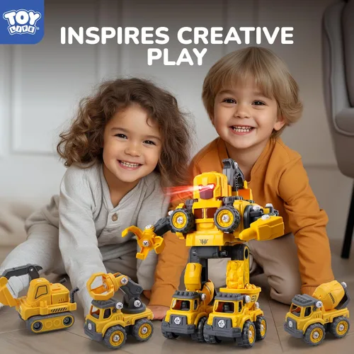 Vista 6 de TOY Life Juguetes para niños de 3, 4, 5, 6, 7 años, vehículos de construcción, robots transformadores, juguetes para niños, 5 en 1, juguetes