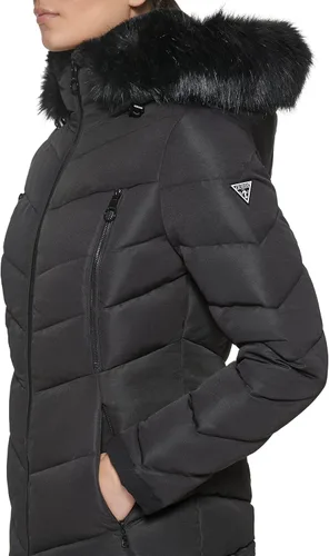 Vista 3 de GUESS Abrigo acolchado con capucha para clima frío para mujer