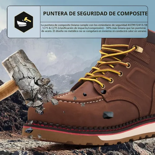 Vista 2 de MWORK Welted Blunt Botas de trabajo impermeables con punta de mocasín de 6 pulgadas, punta de compensación, a prueba de pinchazos, suela de cuña