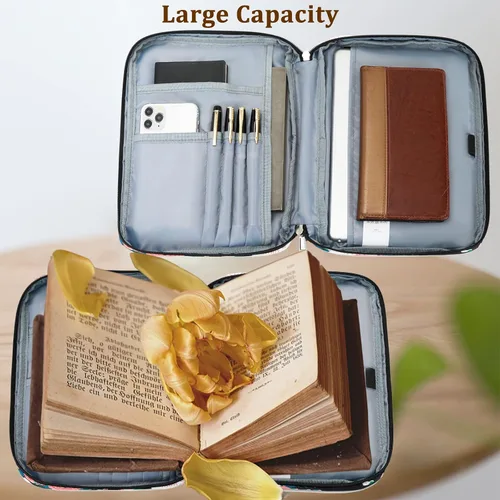 Vista 6 de JIANYA Funda para la Biblia para mujer, fundas de Biblia de leopardo para mujer, con asa y bolsillo con cremallera