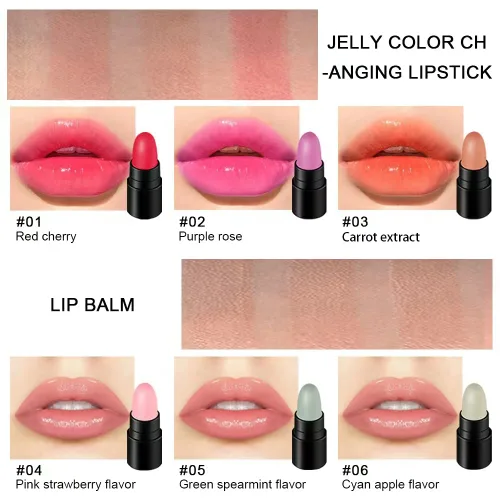 Vista 2 de Paquete de 12 lápices labiales en cápsulas: 3 bálsamos labiales sabor manzana y fresa, 3 lápices labiales de gelatina cambiador de color, 3 mate, 3