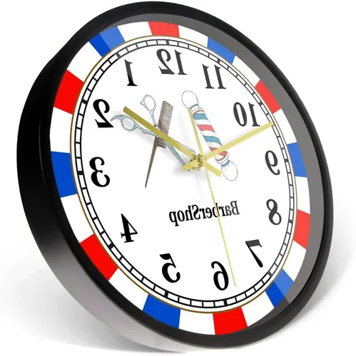 Vista 5 de Reloj de pared de metal para peluquería de 12 pulgadas, estilo retro, para peluquería, herramientas de peluquería, silencioso, sin tictac, funciona