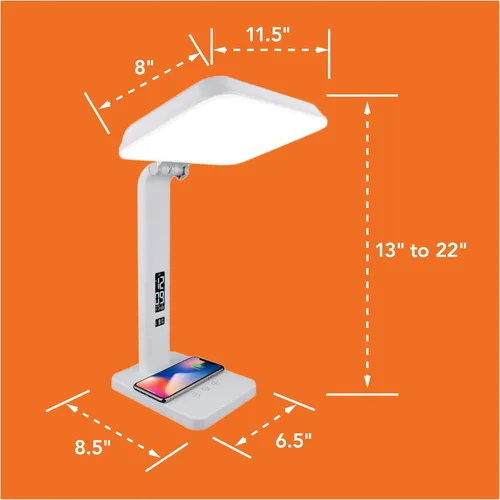 Vista 3 de Lámpara de terapia de luz TheraLite Aura Qi, libre de UV, lámpara de terapia de luz de 10,000 LUX, incluye reloj despertador, cargador de teléfono