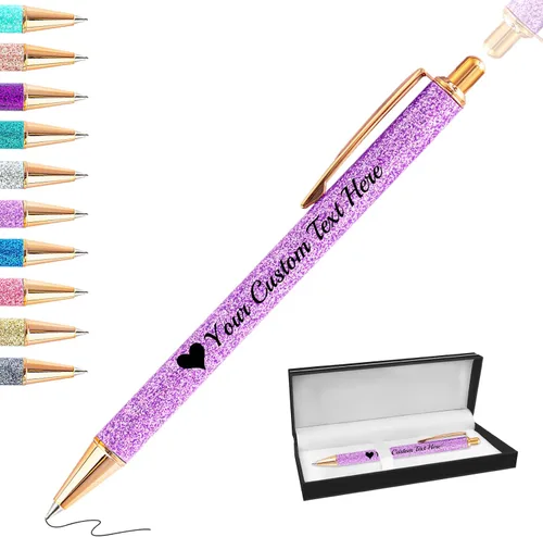 Vista 60 de Bolígrafos con purpurina personalizados con nombre, bolígrafos bonitos y bonitos personalizados, bolígrafos retráctiles de tinta negra, suministros