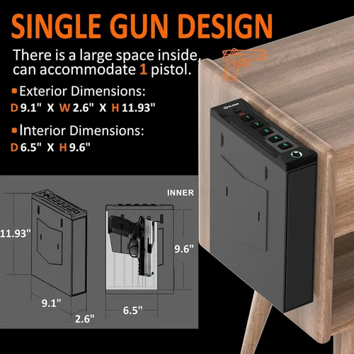 Vista 6 de Z ZLJUAN Caja fuerte montada para pistolas, acceso rápido, puerta corredera de apertura automática, pistola segura para mesita de noche, montaje