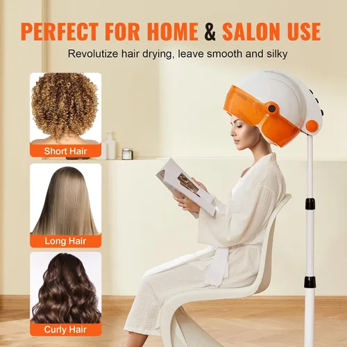 Vista 6 de VEVOR Secador de capó con capucha de 1875 W con velocidad variable, temperatura, temporizador y ruedas para salón de belleza y spa en casa Blanco