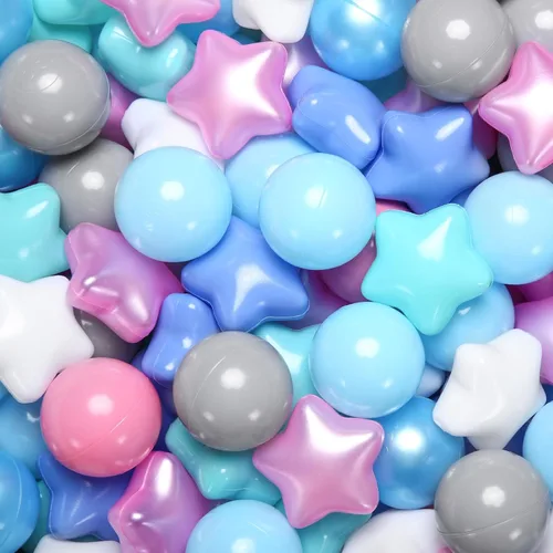 Vista 16 de Pelotas de Corral de Bolas Realhaha 50 100 200 500, Formas de Estrella para Bebés Niños Parque Infantil Bolas de Plástico para Bebés Piscina