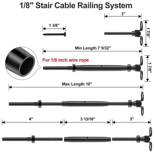 Vista 2 de BLIKA 10 pares de barandillas de cable negro de 1/8 pulgadas, accesorios
