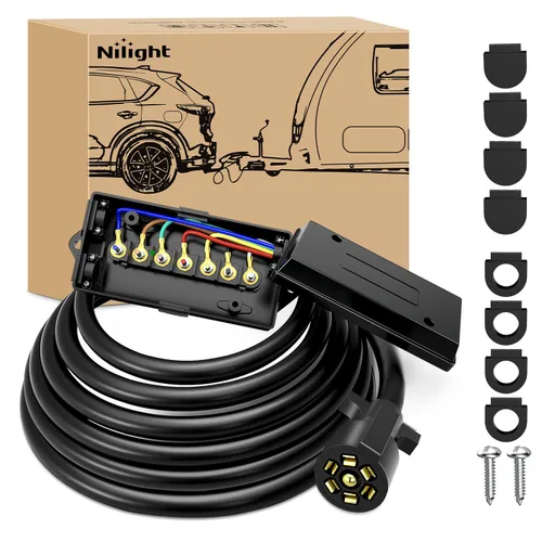 Vista 9 de Nilight - Cable de enchufe de remolque de 7 vías alineado para tareas pesadas de 8 pies, conector de 7 pines, cable de extensión redonda para RV