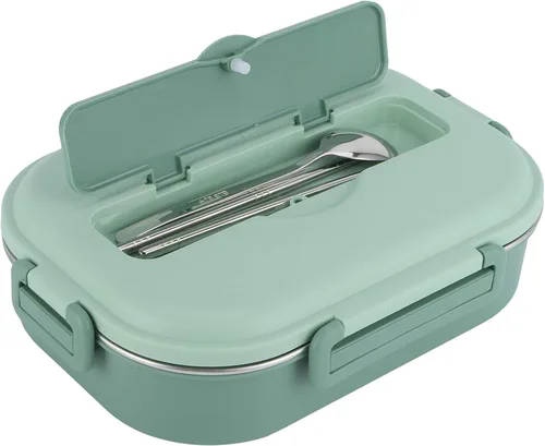 Vista 11 de Yosoo Lonchera de acero inoxidable, caja Bento portátil de 4 rejillas, contenedor de almacenamiento de alimentos para adultos, la tapa contiene Azul