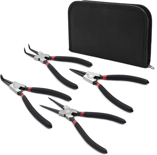 Vista 9 de Juego de 4 alicates de anillo a presión de 7 pulgadas con bolsa de almacenamiento, kit de alicates de clip internos/externos resistentes