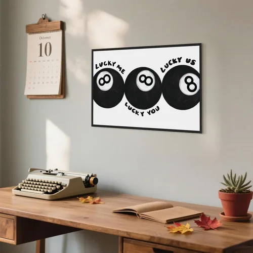 Vista 6 de Lucky Me Lucky You Arte de Pared Impreso Póster Moderno de Bola 8 en Blanco y Negro Decoración de Habitación de Niño Imagen Inspirada en Billar