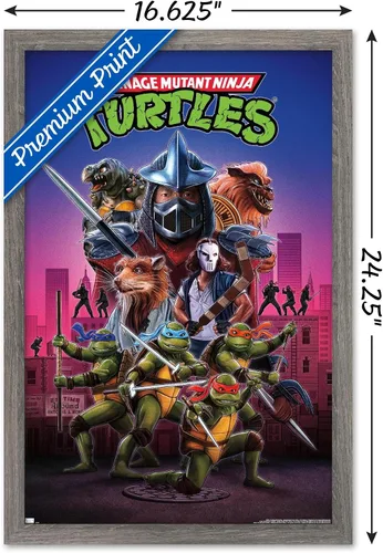 Vista 3 de Teenage Mutant Ninja Turtles (1990) - Póster de pared de una hoja, 22.4 pulgadas de largo x 14.7 pulgadas de ancho, versión enmarcada de madera