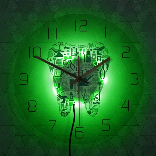 Vista 7 de The Geeky Days Reloj de pared con iluminación LED USB, símbolos de cuidado dental, reloj colgante de acrílico, movimiento silencioso, con 7